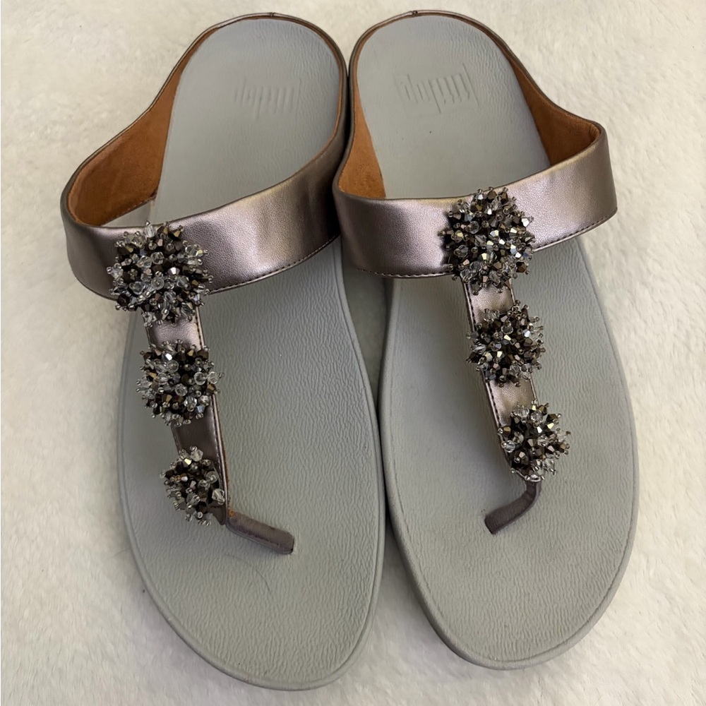 Fitflop Galaxy Toe-Thong Sandals‎ Rose Gold Metallic With Cristal Bead clusters
